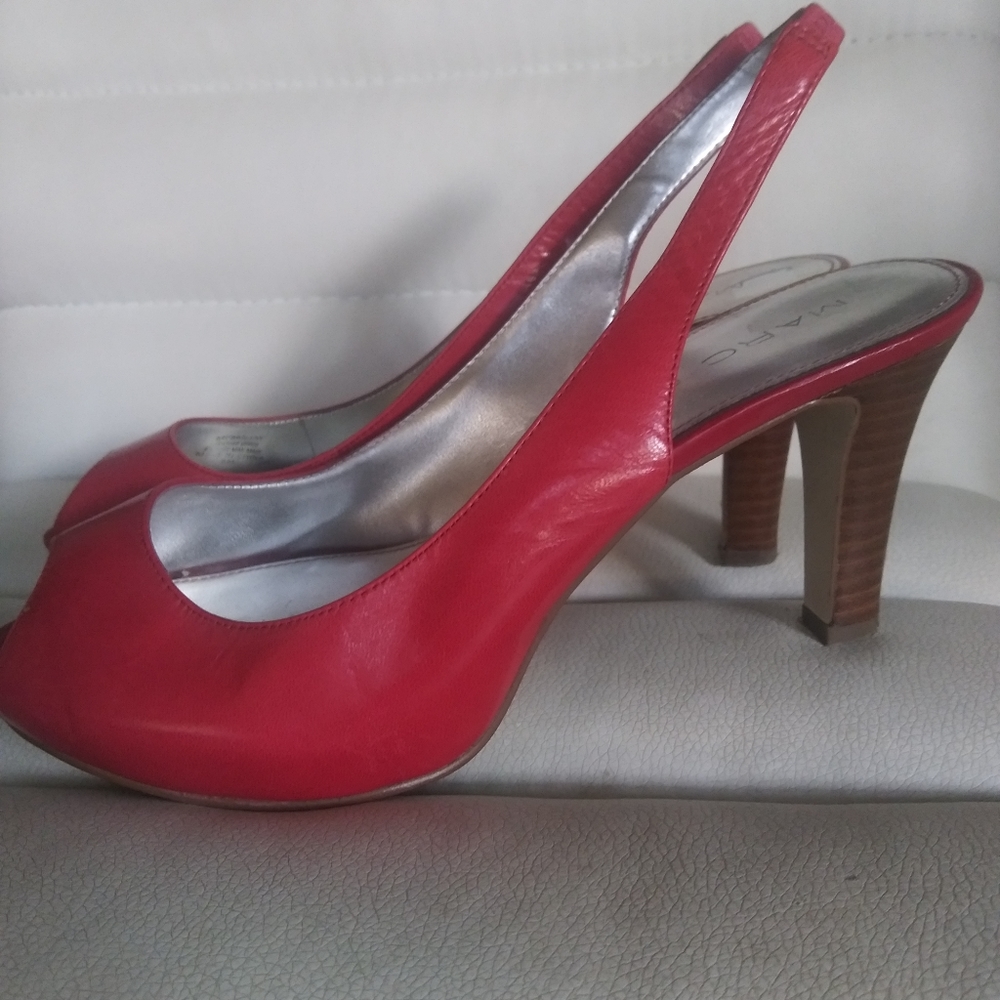 Woman red leather pumps